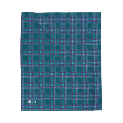 Clean Teal Plaid Velveteen Blanket
