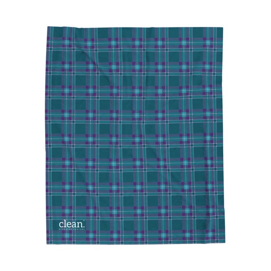 Clean Teal Plaid Velveteen Blanket